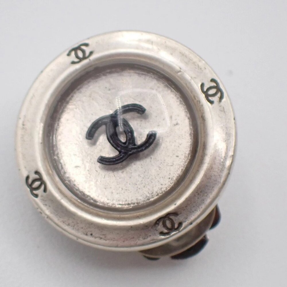 CHANEL CC Logo Round Button 99P Earrings Clip-On Clear SHW France 64RL668 - Picture 15 of 15